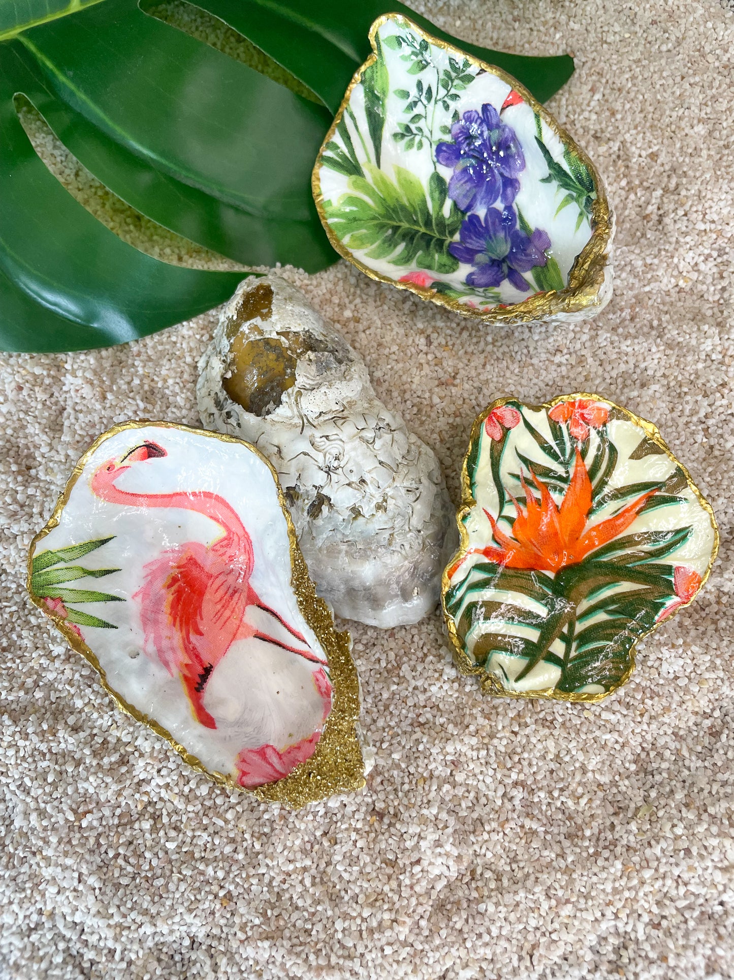 Tropical Floral Oyster Shell